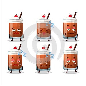Cartoon character of root beer with ice cream with sleepy expression