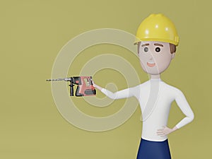 Cartoon character service man holding electric driller