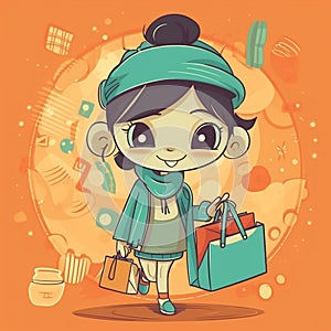 Cartoon character with shopping concept