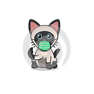Cartoon character siamese cat wearing protective face mask
