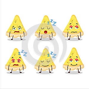 Cartoon character of slice of cheese tart with sleepy expression