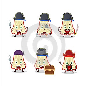 Cartoon character of slice of watter apple with various pirates emoticons