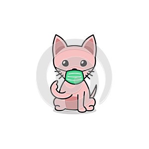 Cartoon character sphynx cat wearing protective face mask