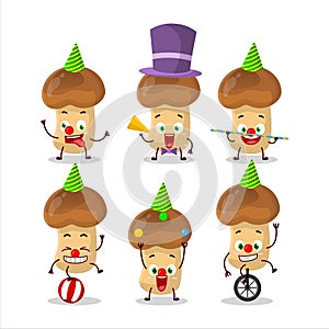 Cartoon character of straw mushroom with various circus shows