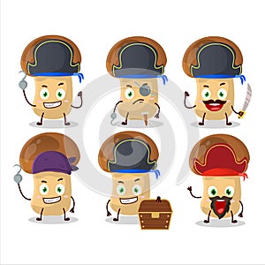 Cartoon character of straw mushroom with various pirates emoticons