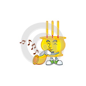 Cartoon character style of chinese gold incense performance with trumpet