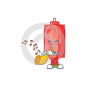 Cartoon character style of chinese traditional paper performance with trumpet