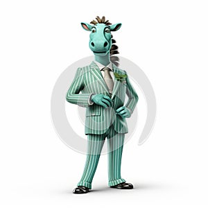 Cartoon Zebra In Turquoise Suit: Money-themed Photorealistic Rendering photo
