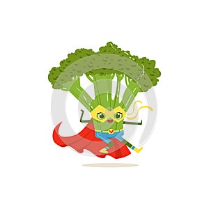 Cartoon character of superhero broccoli in fighter pose