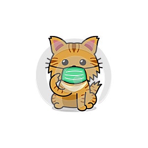 Cartoon character tabby cat wearing protective face mask