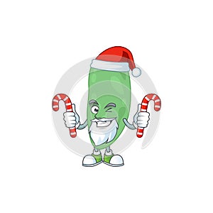 Cartoon character of thermus thermophilus as a Santa having candies