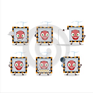 Cartoon character of among us emergency button with various chef emoticons