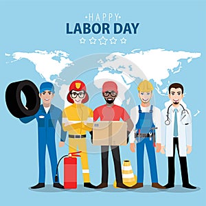 Cartoon character with various professional worker in happy labor day festival design vector 004