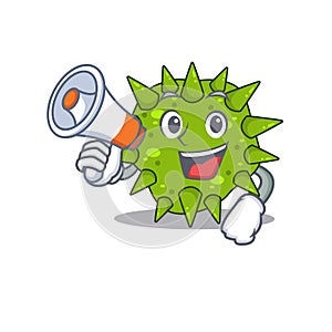Cartoon character of vibrio cholerae having a megaphone