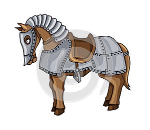 Cartoon character of war horse in armour suit illustration isolated on white