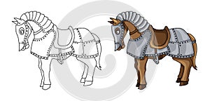 Cartoon character of war horse in armour suit illustration isolated on white