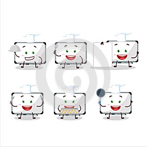 Cartoon character of white board with various chef emoticons