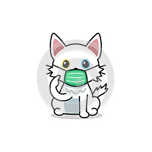 Cartoon character white cat wearing protective face mask
