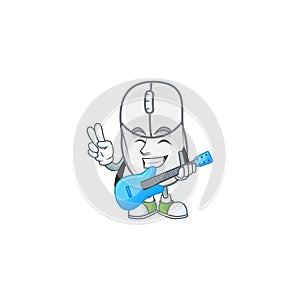 A cartoon character of white mouse playing a guitar