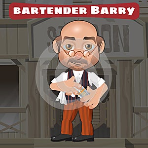 Cartoon character in Wild West - bartender Barry