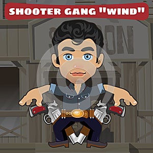 Cartoon character in Wild West - shooter gang Wind