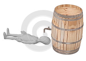 Cartoon character with wooden barrel - drinking
