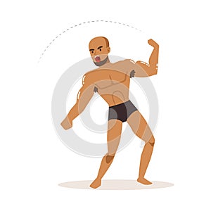 Cartoon character of wrestler in fighting action