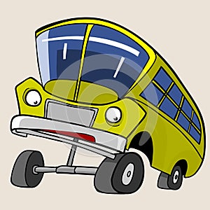 Cartoon Character Yellow Bus reared