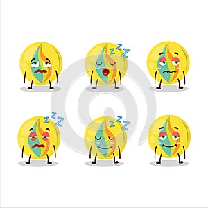 Cartoon character of yellow marbles with sleepy expression