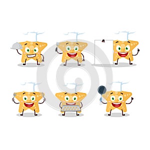 Cartoon character of yellow starfish with various chef emoticons