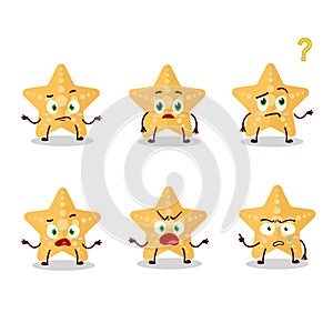 Cartoon character of yellow starfish with what expression