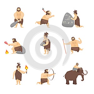 Cartoon Characters Caveman Cute People Set. Vector