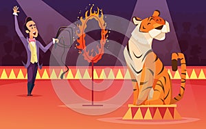 Cartoon characters of circus. Vector background illustration