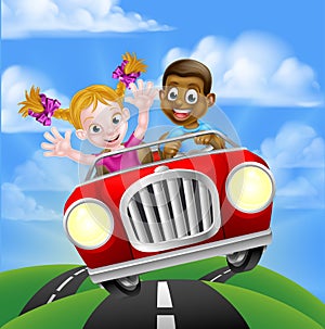 Cartoon Characters Driving Car