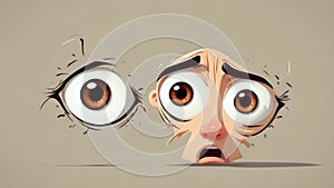 A cartoon characters eyes widen in surprise, then scrunch up in anger, followed by a sad droop. minimal 2d illustration photo