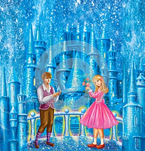 Cartoon Characters Gerda and Kai for fairy tale Snow Queen written by Hans Christian Andersen photo