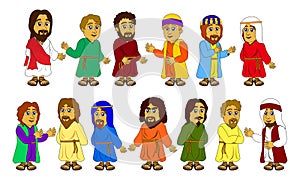 Cartoon characters of Jesus and disciples