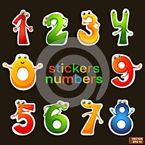 Cartoon characters numbers stickers set