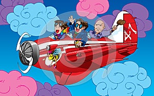 Cartoon characters in a plane