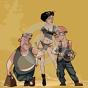 Cartoon characters postapocalypse two men and a woman photo