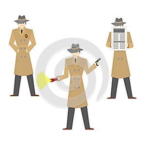 Cartoon Characters Private Detective Set. Vector