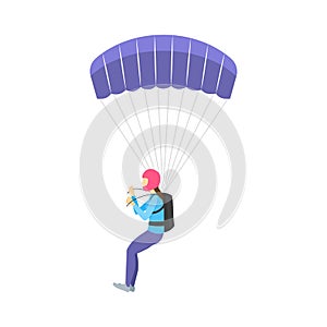 Cartoon Characters Skydiving or Parachuting Girl on a White. Vector