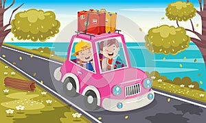 Cartoon Characters Travelling With Vehicle