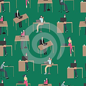 Cartoon Characters Working People Seamless Pattern Background. Vector