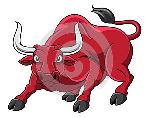 Cartoon charging red bull mascot