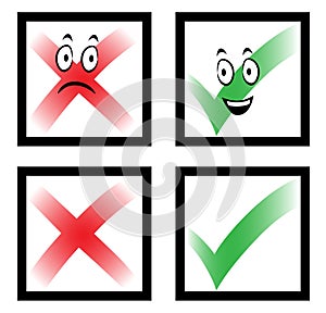 Cartoon check marks with faces