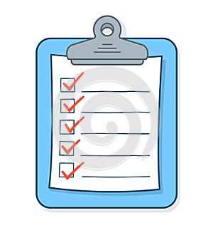 Cartoon checklist with check marks on clipboard photo