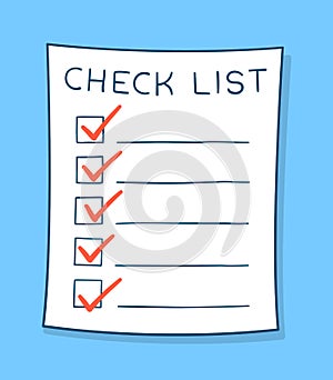 Cartoon checklist with red check marks