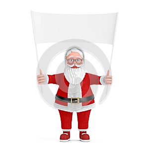 Cartoon Cheerful Santa Claus Granpa and Empty White Blank Banner with Free Space for Your Design. 3d Rendering