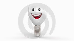 Cartoon cheerful tooth implant on white background